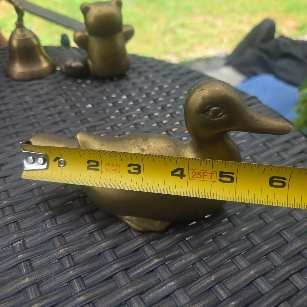 Vintage Solid Brass Duck Green Patina Tarnish Easter Cottage Cabin Core